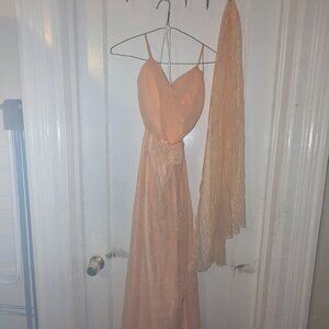 Peach Lace Halter Chiffon Dress Gown Size 12 with Shawl